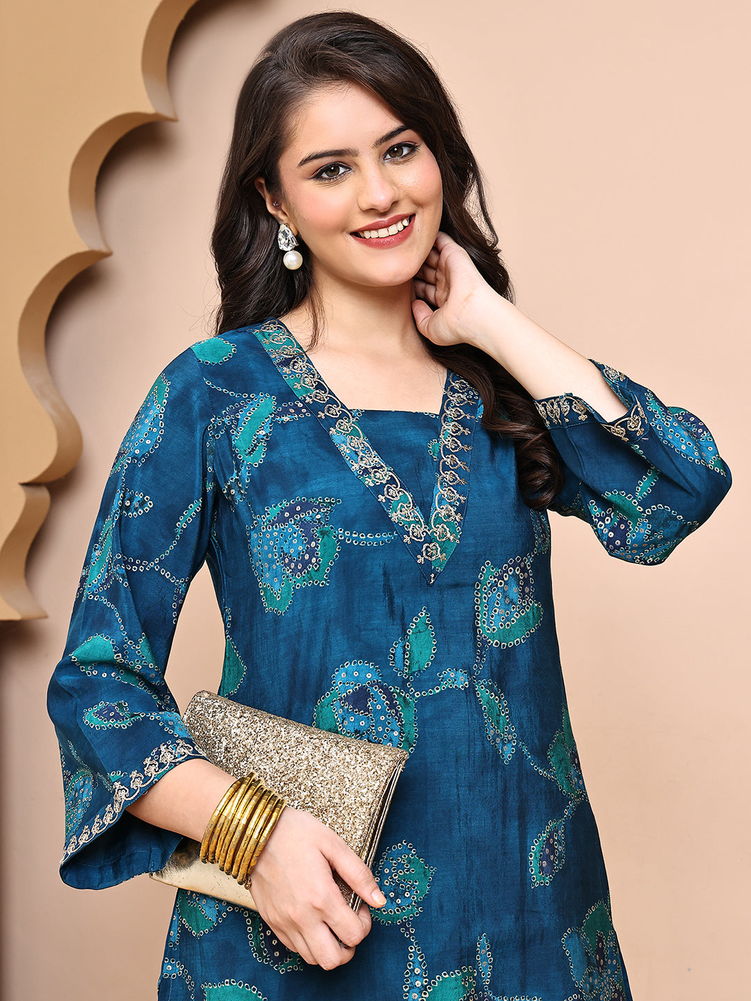 Blur Colour Abstract Printed Premium Chanderi Co-Ord Set for Women