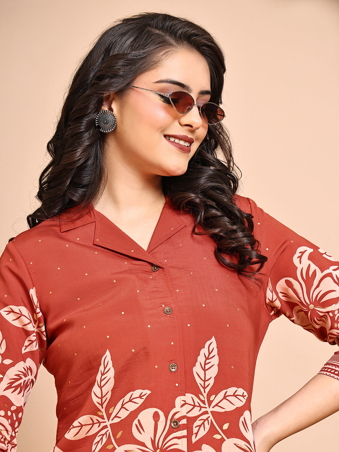 Orange Colour Floral Printed Premium Chanderi Co-Ord Set for Women