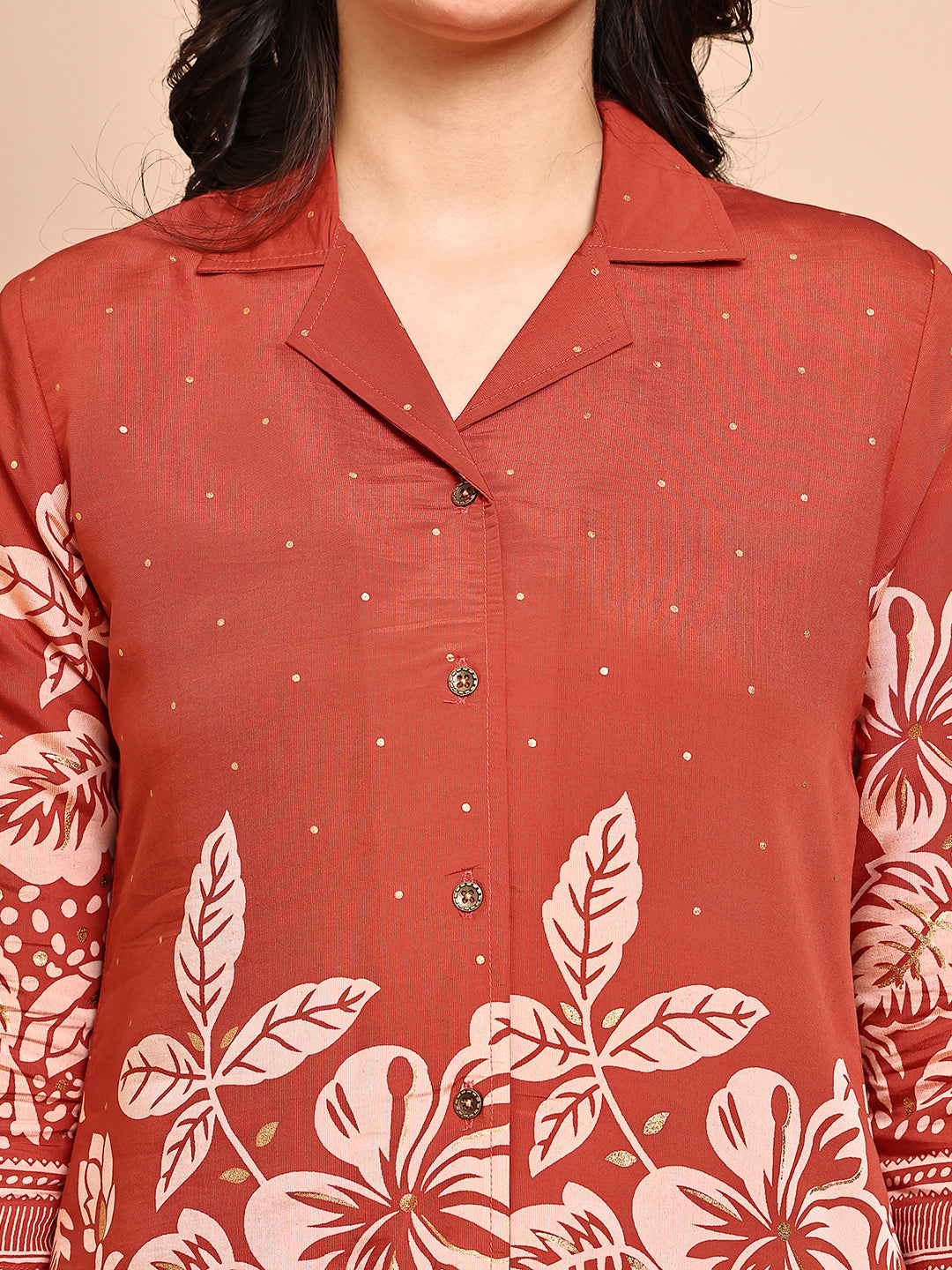 Orange Colour Floral Printed Premium Chanderi Co-Ord Set for Women