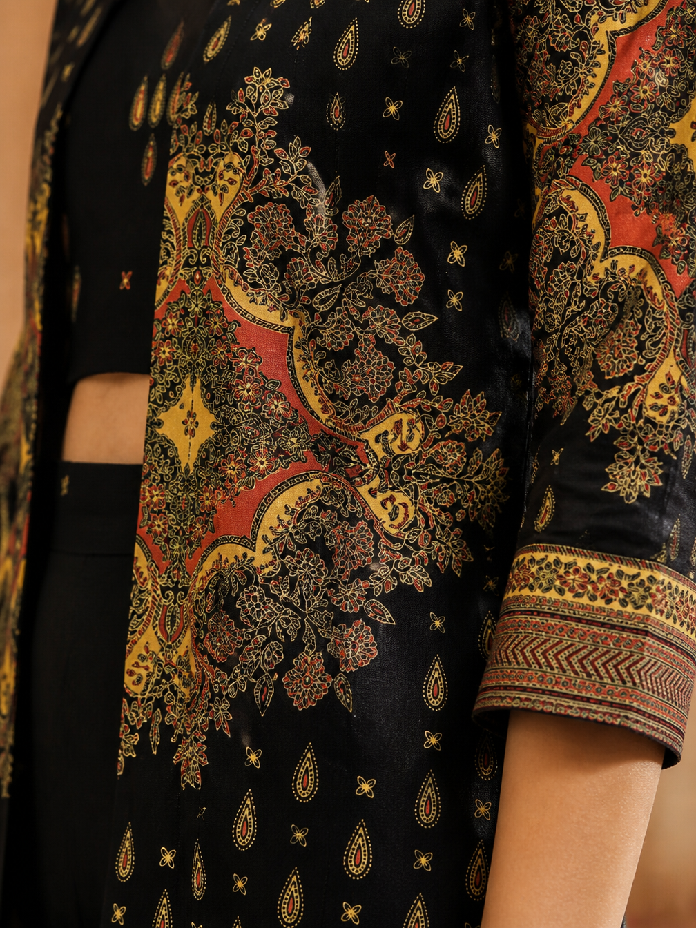 Black Ethnic Printed Viscose Rayon Co-Ord Set for Women | Claura