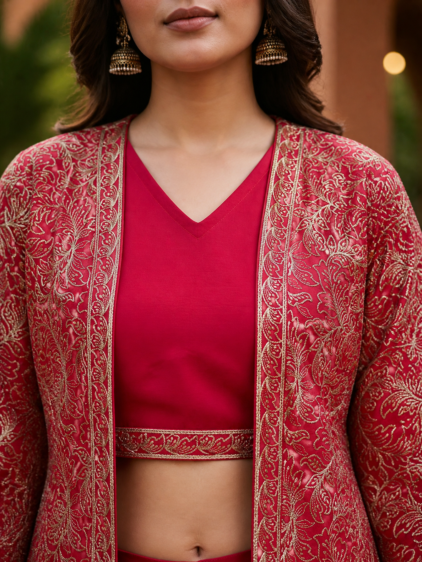 Embroidered Pink Ethnic Chanderi Silk Co-Ord Set for Women With Embroidered Jacket | Claura