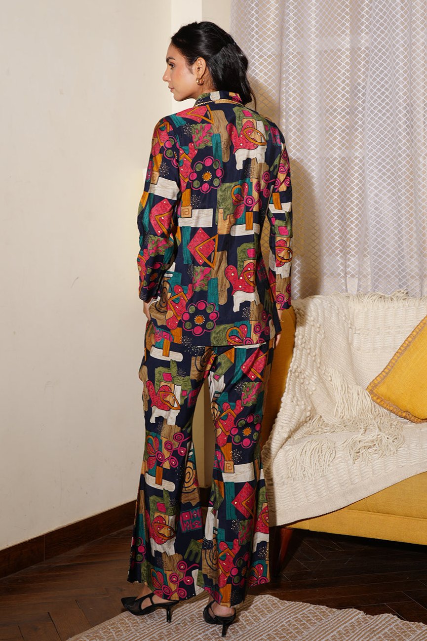 Lifestyle shot of Abstract Print Shirt & Trouser Set