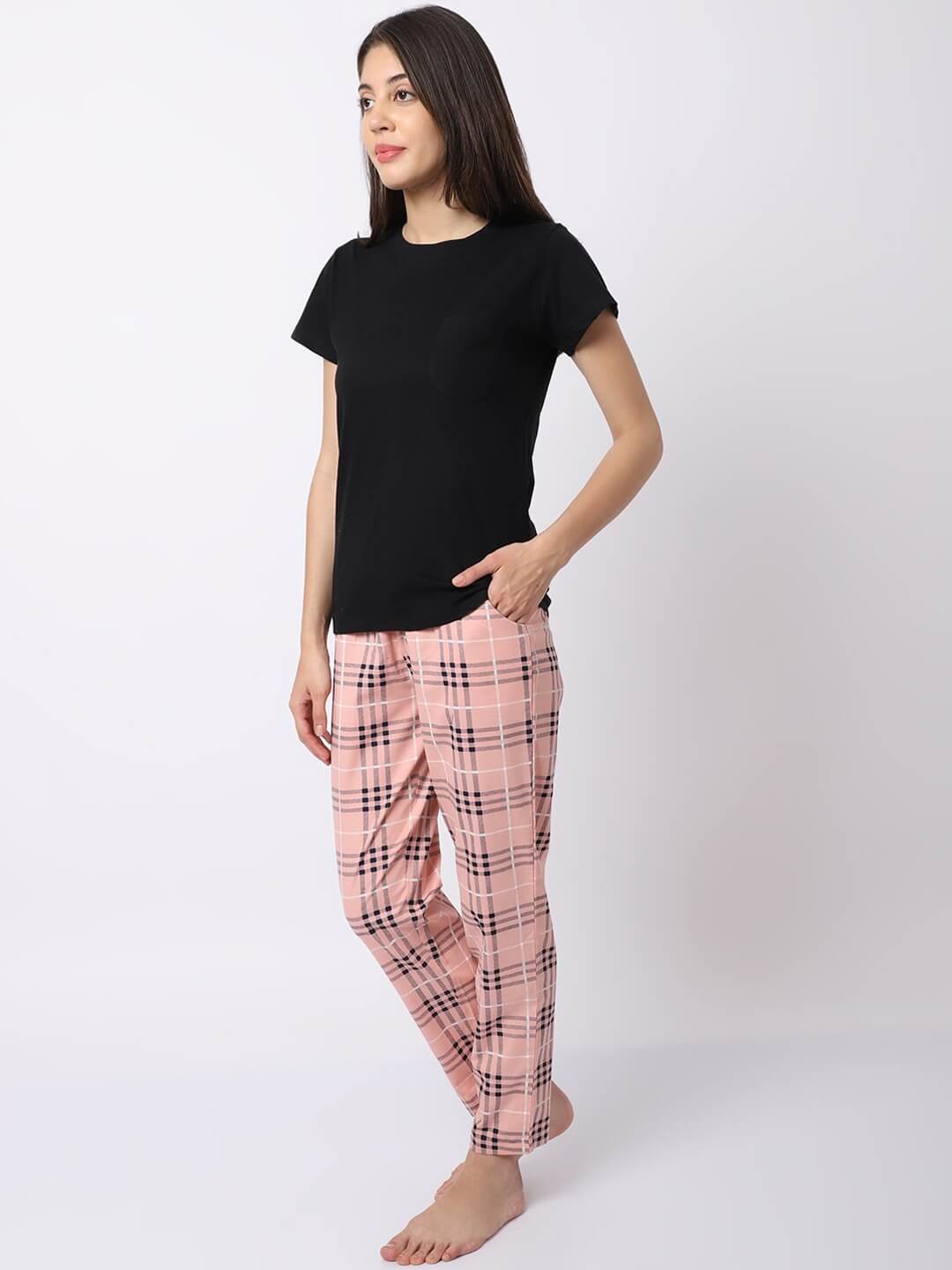 Peach Abstract Printed Cotton Night Suit for Women by Claura