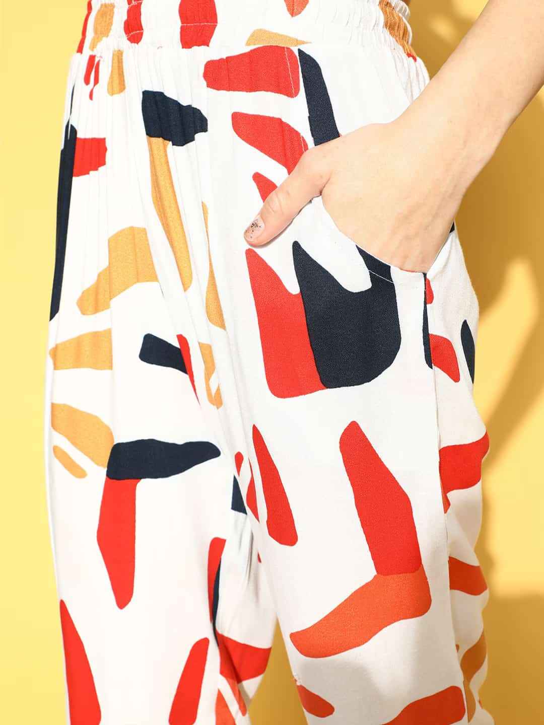 White Abstract Printed Cotton Night Suit for Women by Claura