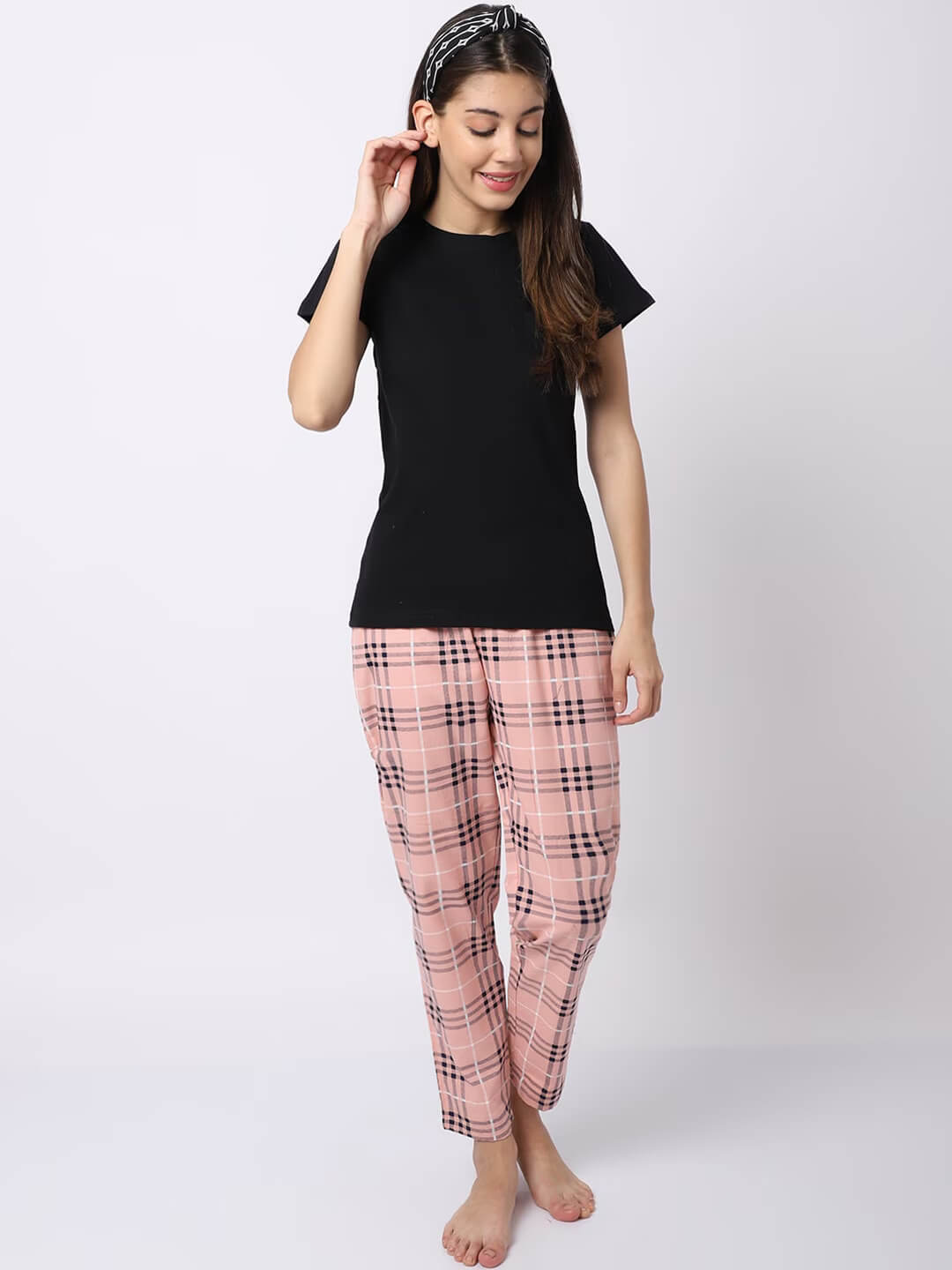 Peach Abstract Printed Cotton Night Suit for Women by Claura