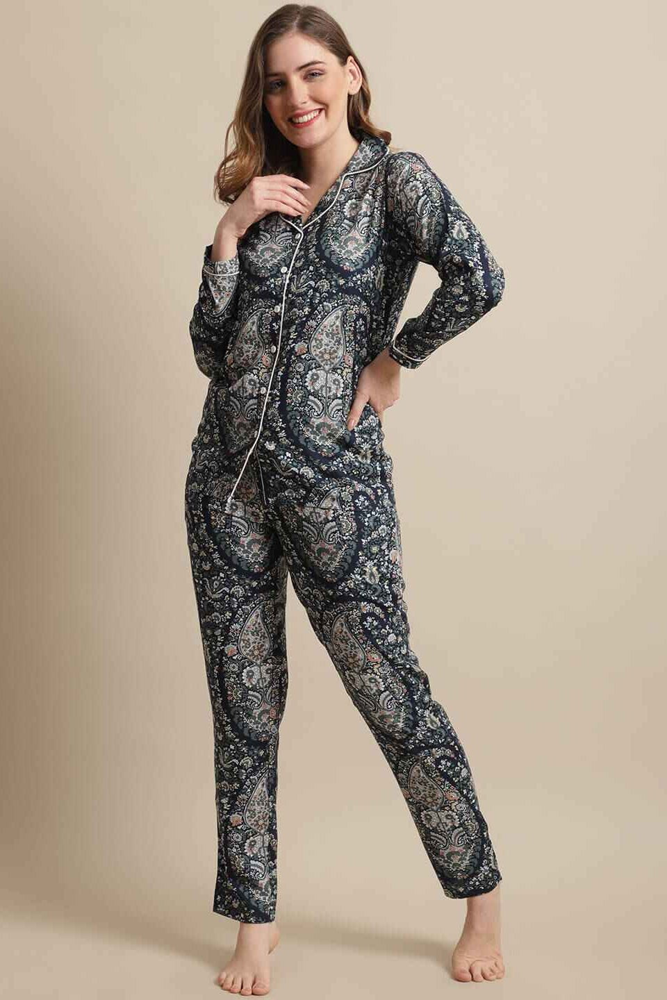 Blue Color Floral Printed Viscose Rayon Nightsuit For Women Claura Designs Pvt. Ltd. Nightsuit blue, Floral, Nightsuit, Rayon, Sleepwear