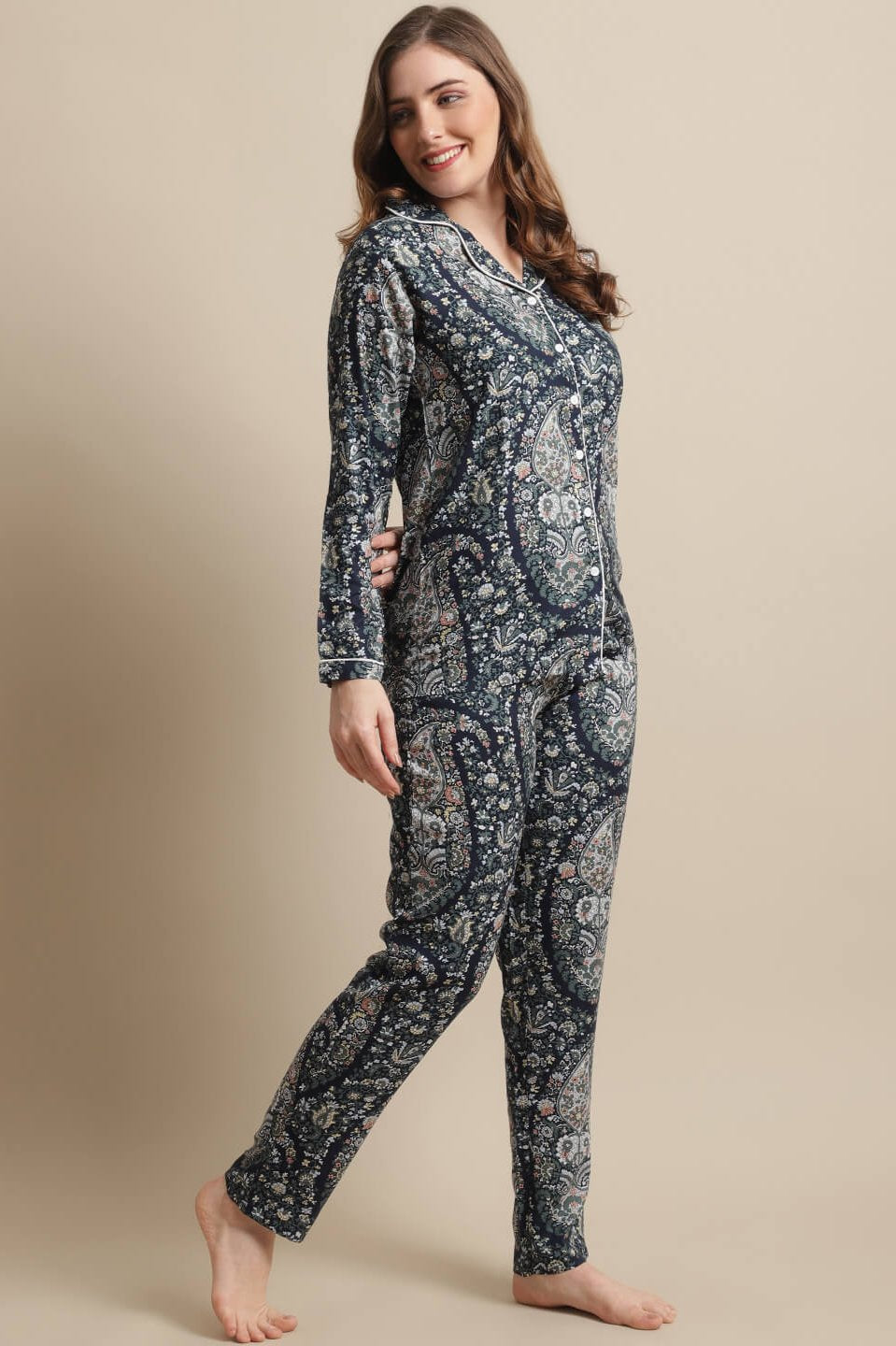 Blue Color Floral Printed Viscose Rayon Nightsuit For Women Claura Designs Pvt. Ltd. Nightsuit blue, Floral, Nightsuit, Rayon, Sleepwear