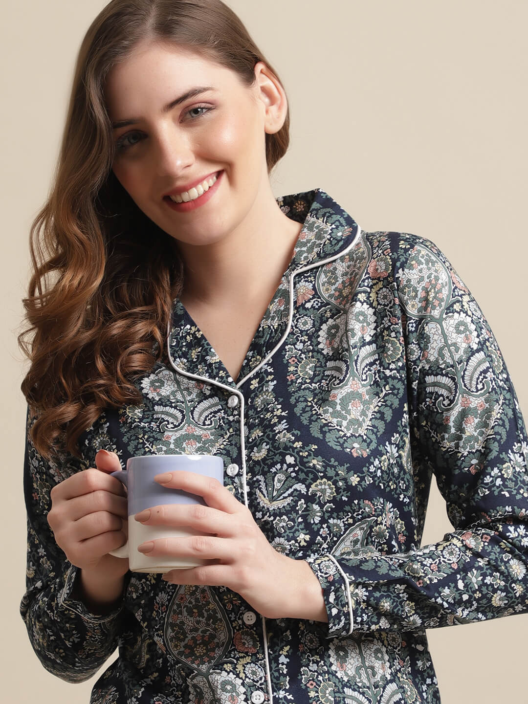 Blue Color Floral Printed Viscose Rayon Nightsuit For Women Claura Designs Pvt. Ltd. Nightsuit blue, Floral, Nightsuit, Rayon, Sleepwear