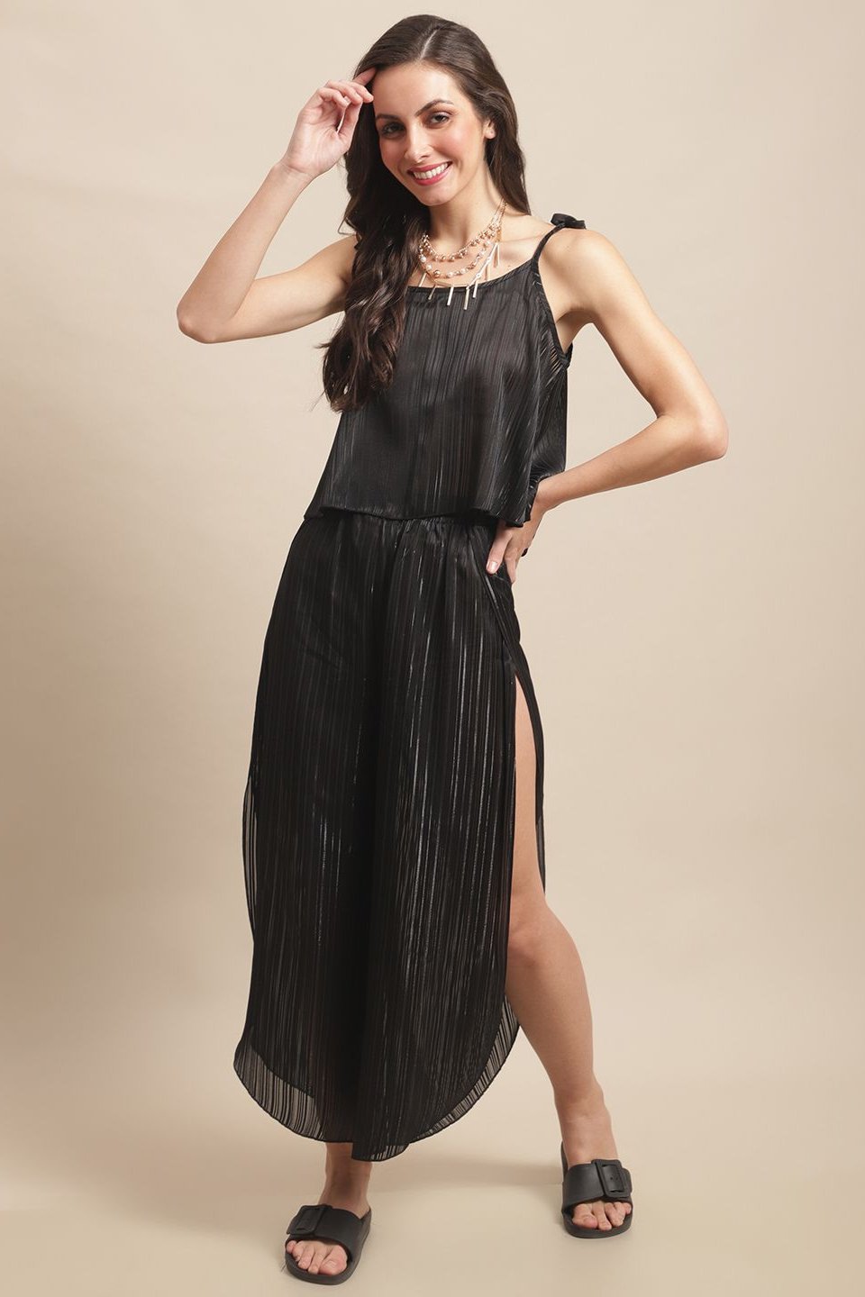 Black Color Striped Printed Georgette Beachwear For Woman Claura Designs Pvt. Ltd. Beachwear Beachwear, Beachwear_size, black, Coverup, Georgette, Printed, Striped, Swimwear