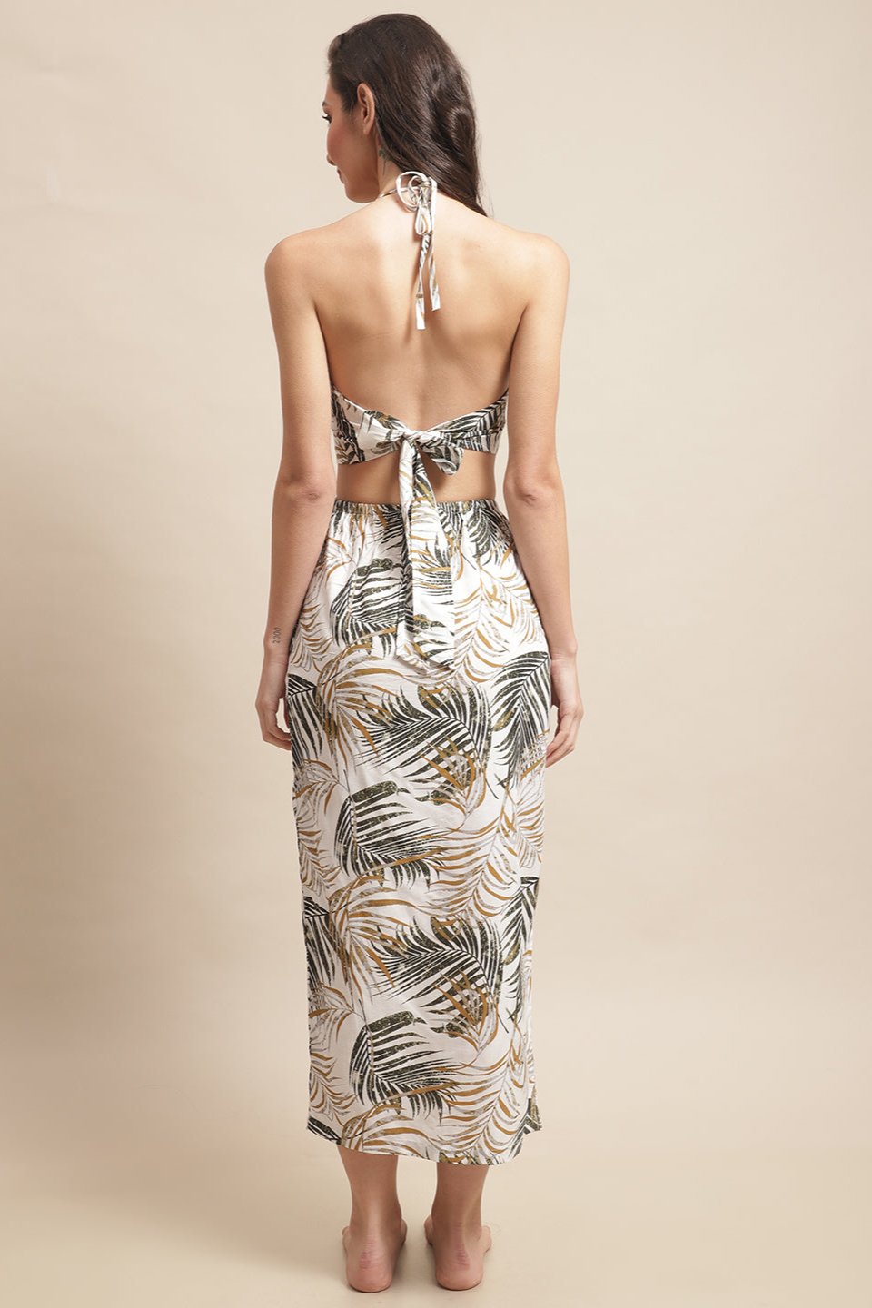 Green Color Tropical Printed Viscose Rayon Coverup Skirt With Top Beachwear For Woman Claura Designs Pvt. Ltd. Beachwear Beachwear, Beachwear_size, Coverup, Green, Resortwear, Swimwear, tropical