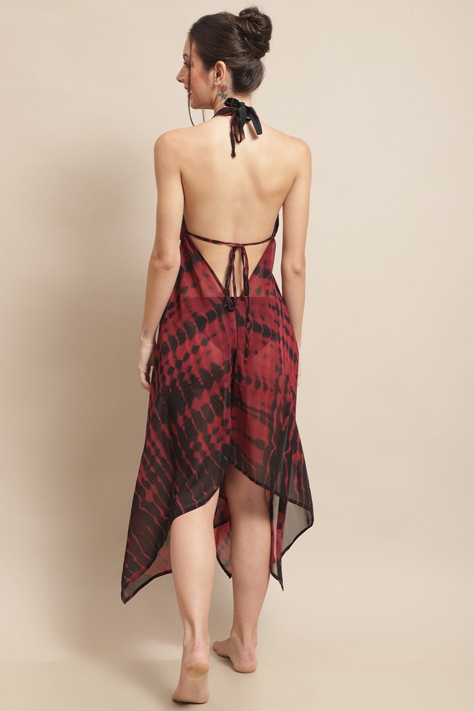 Close-up of Georgette Fabric on Maroon Beach Dress