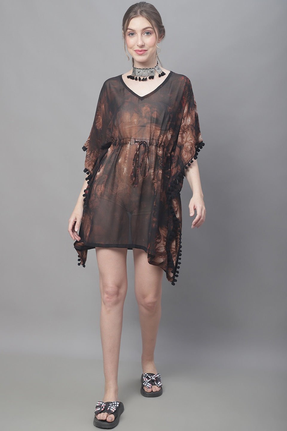 Woman wearing Brown Solid Beach Dress for Women