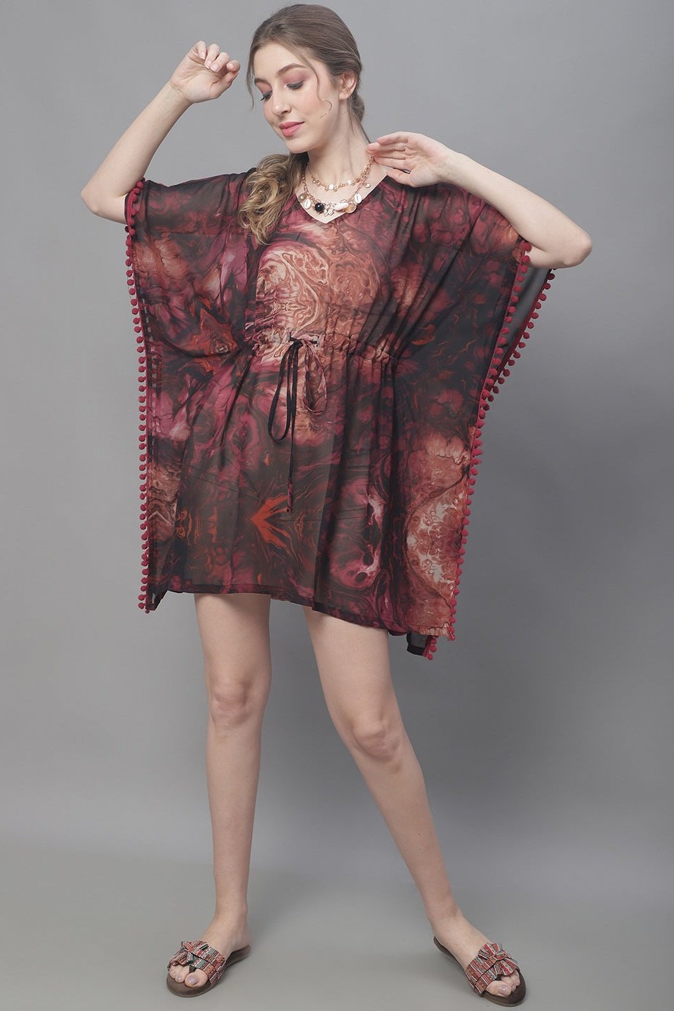 Woman wearing wine solid Beach Dress for Women