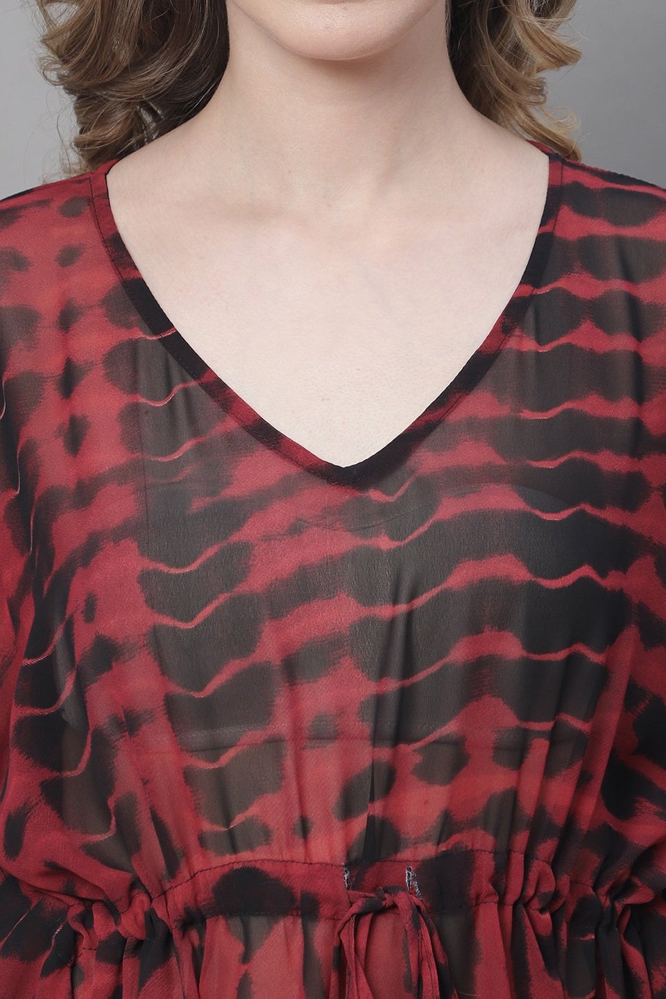 Close-up of Georgette fabric on Maroon Beach Dress