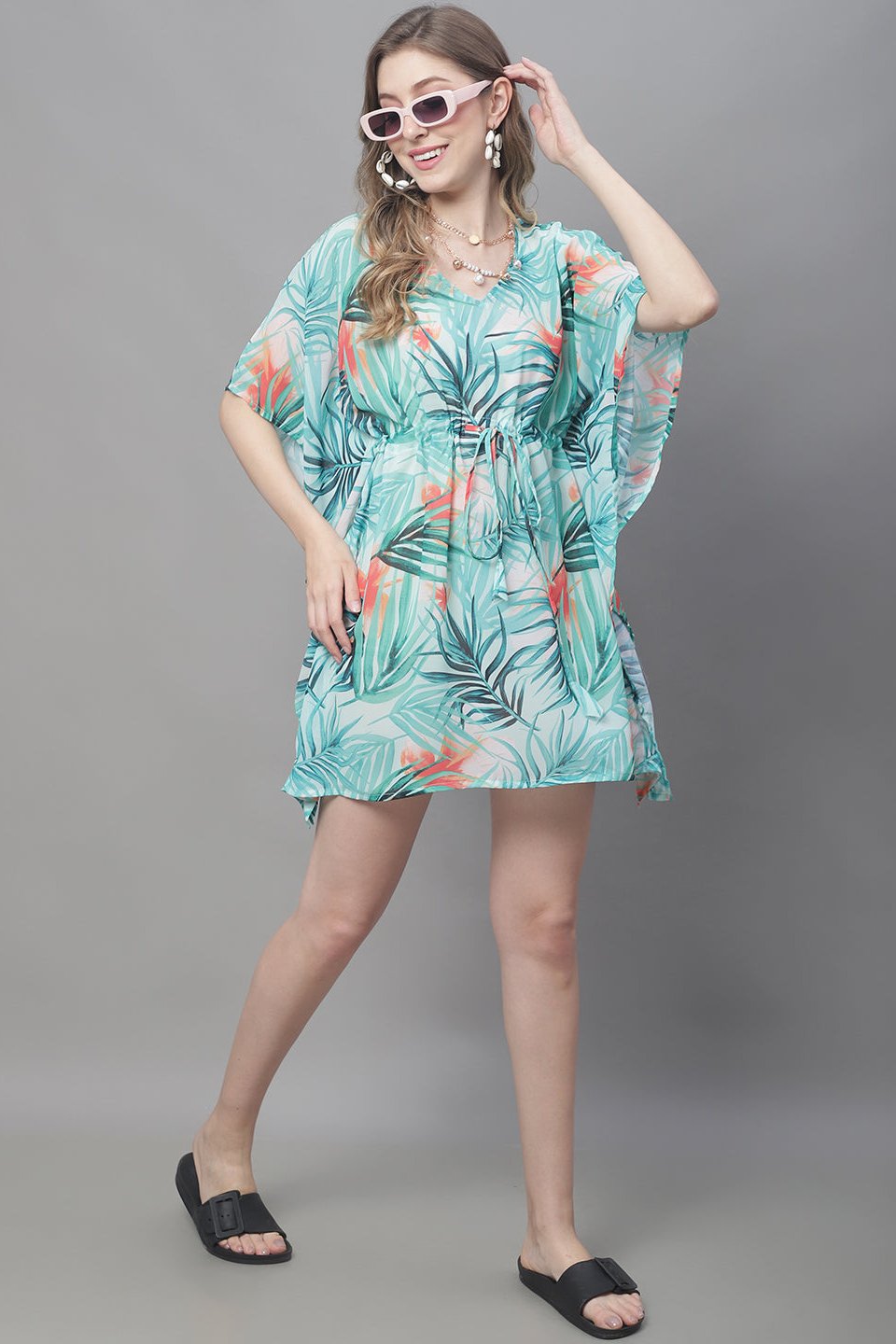 Woman wearing Green Solid Beach Dress for Women