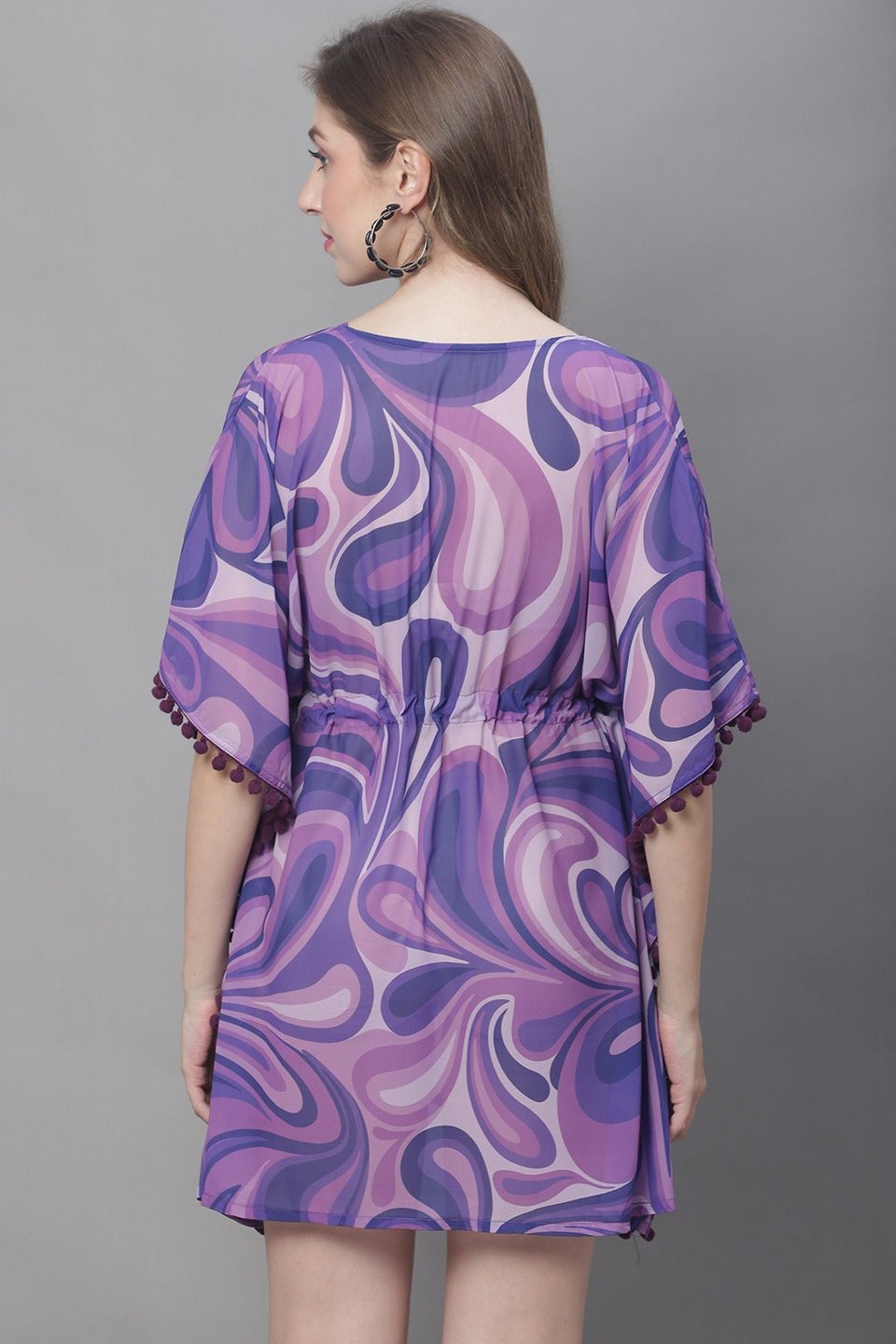 Close-up of Georgette on Purple Beach Dress