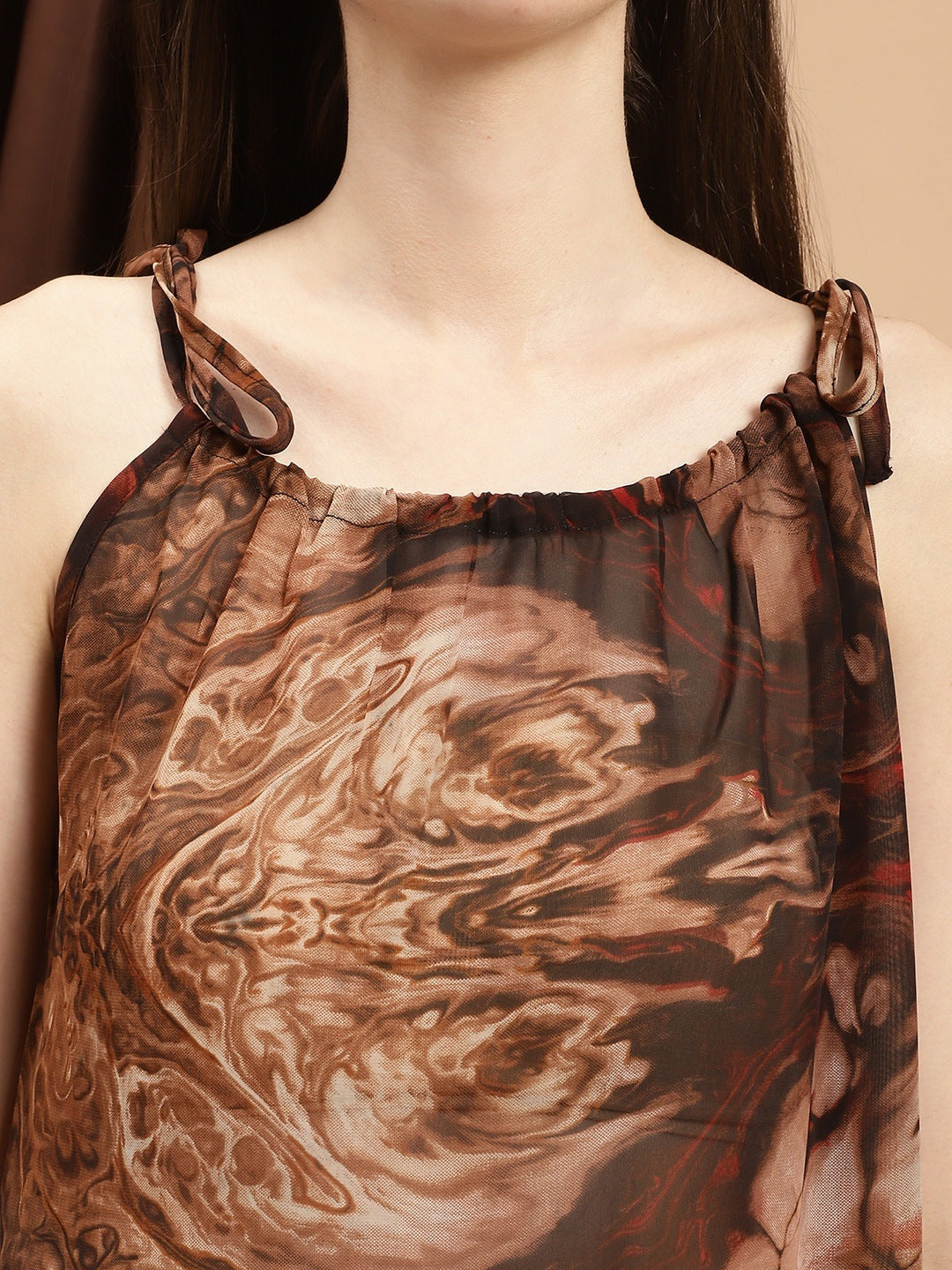 Close-up of Georgette fabric on Brown Beach Dress