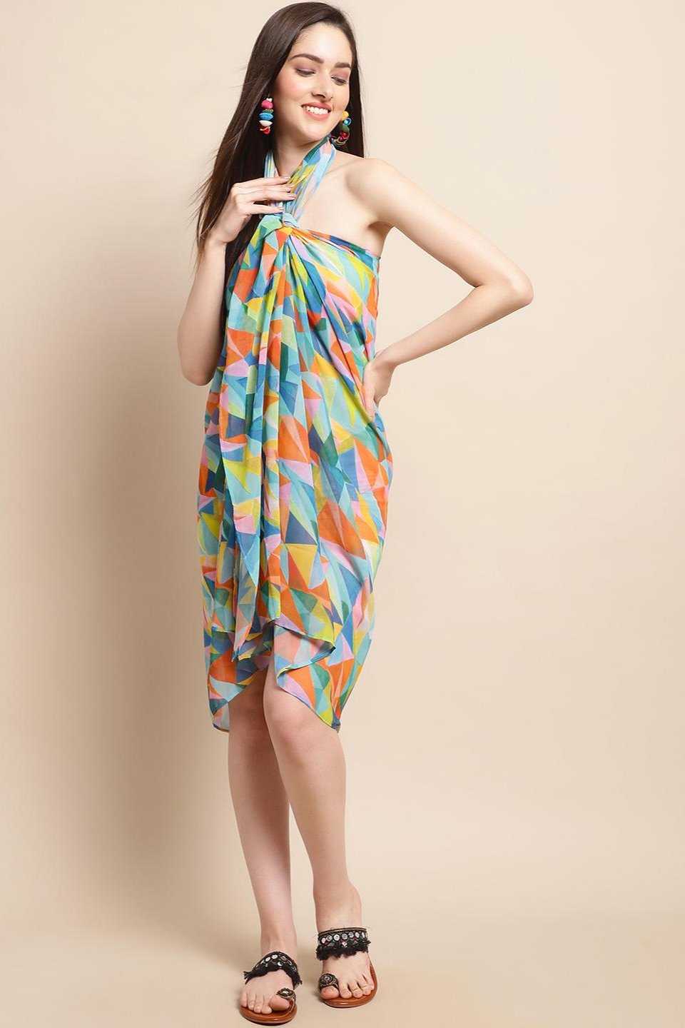 Model in Multi-Color Beach Wear for Women