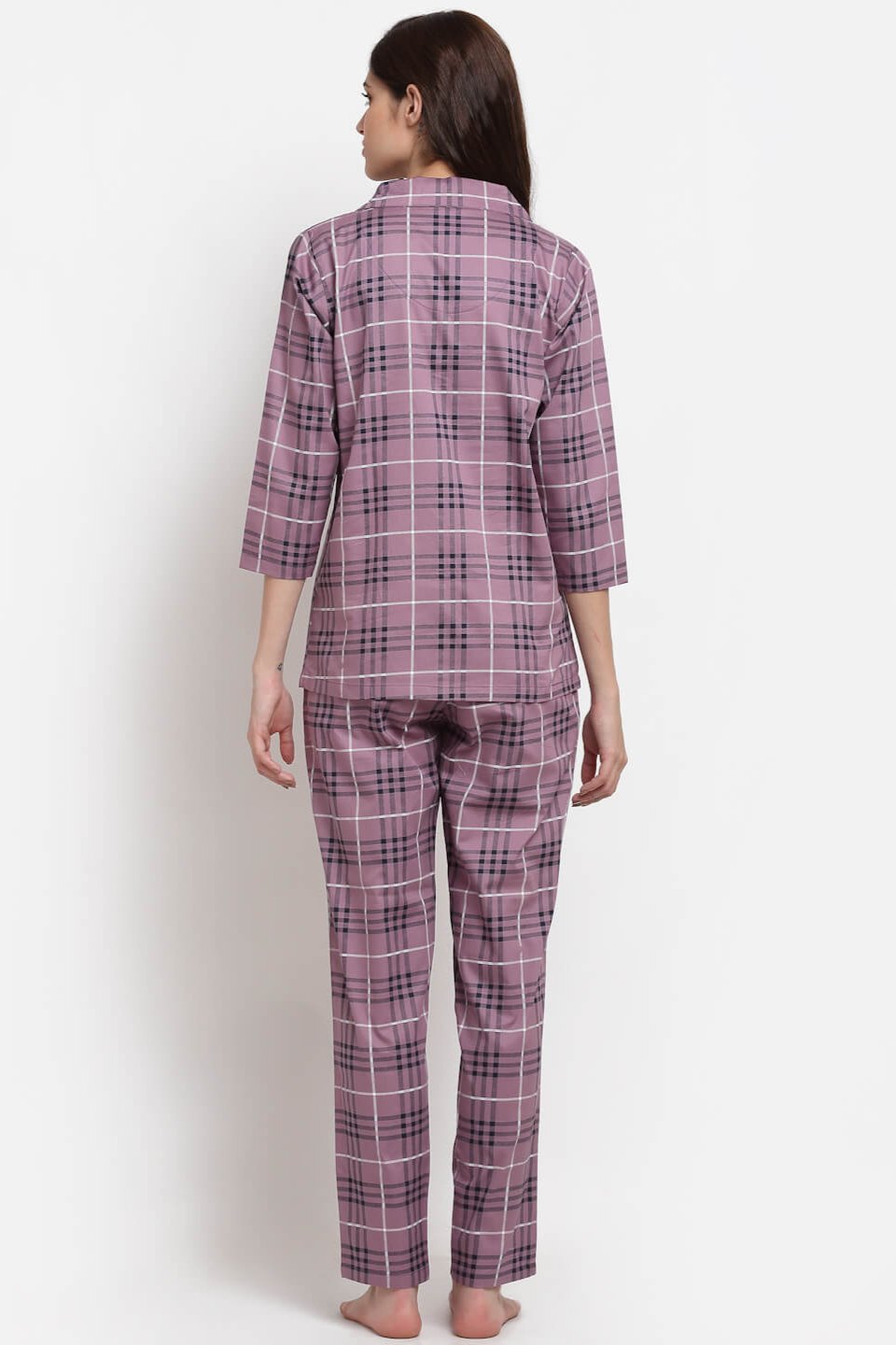 Purple Color Striped Printed Cotton Nightsuit for Women | Claura