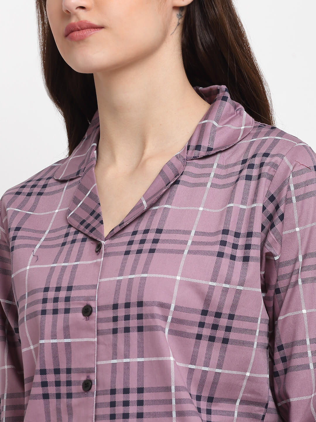 Purple Color Striped Printed Cotton Nightsuit for Women | Claura