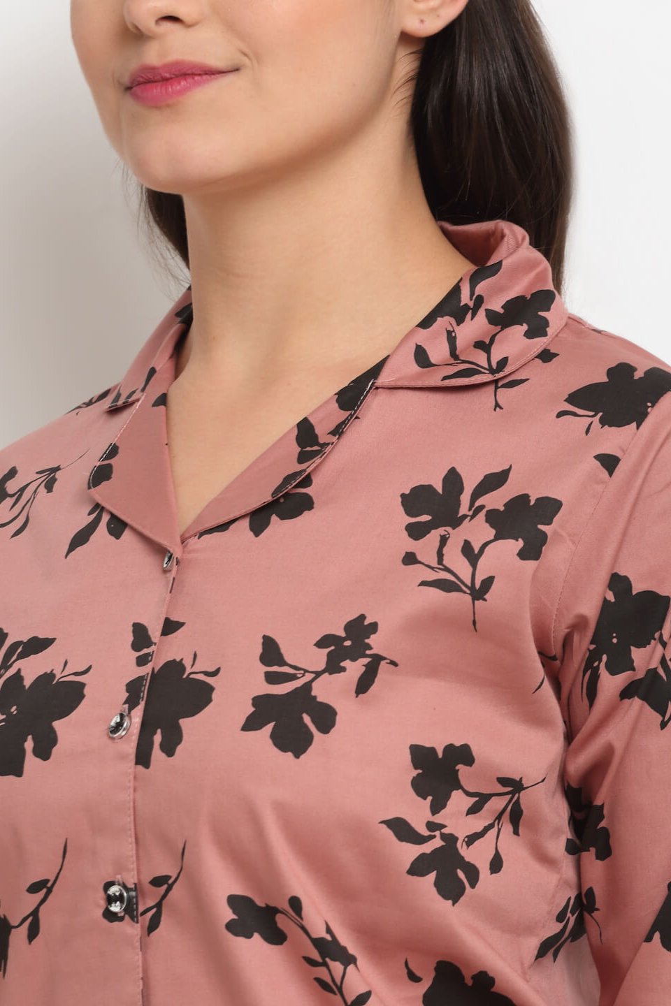Rust Color Floral Printed Rayon Night Suit for Women by Claura