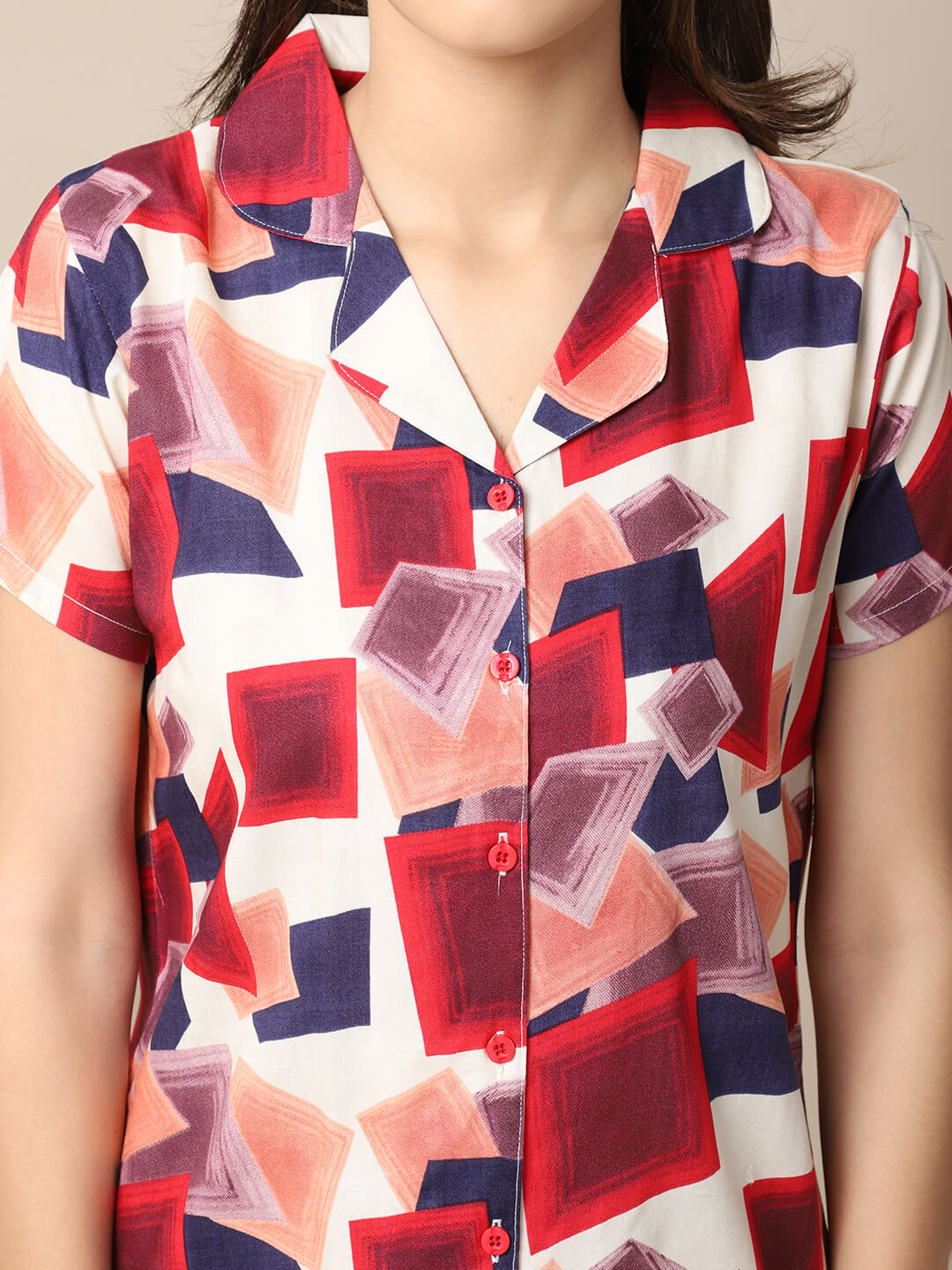 Multi-Color Geometric Printed Viscose Rayon Night Suit for Women by Claura