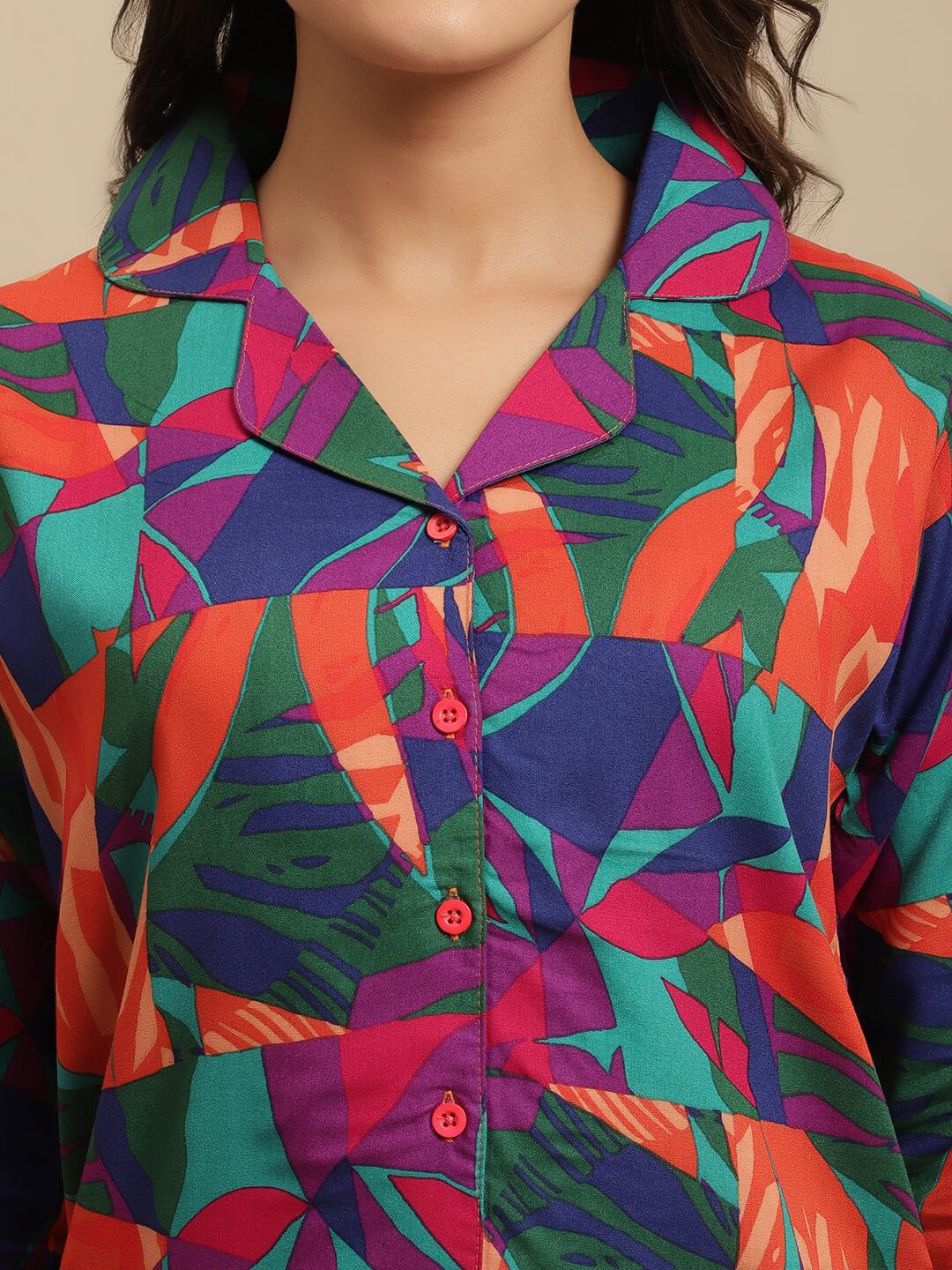 Multi-Color Abstract Printed Viscose Rayon Night Suit for Women by Claura