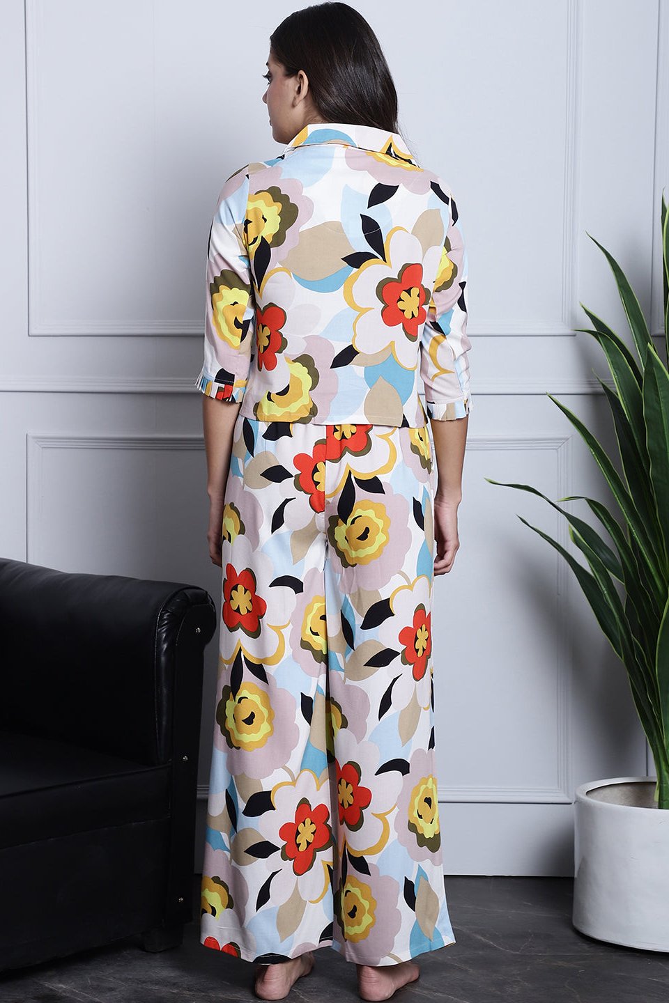 Multi-Color Abstract Printed Viscose Rayon Night Suit for Women by Claura