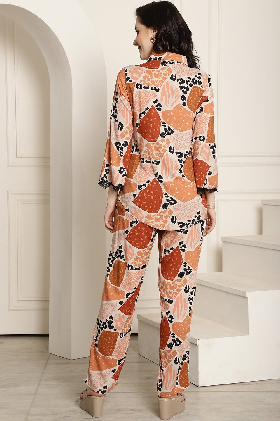 Back view of model styling Brown co-ord outfit