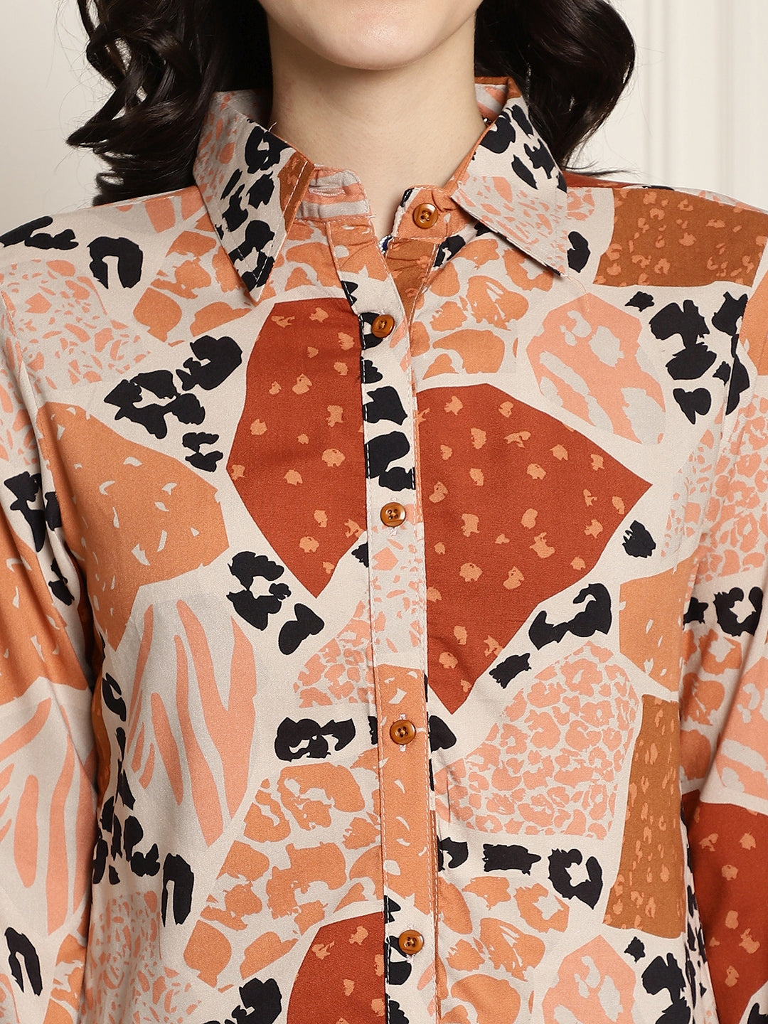 Brown Printed Co-Ord Set with Trousers & Shirt