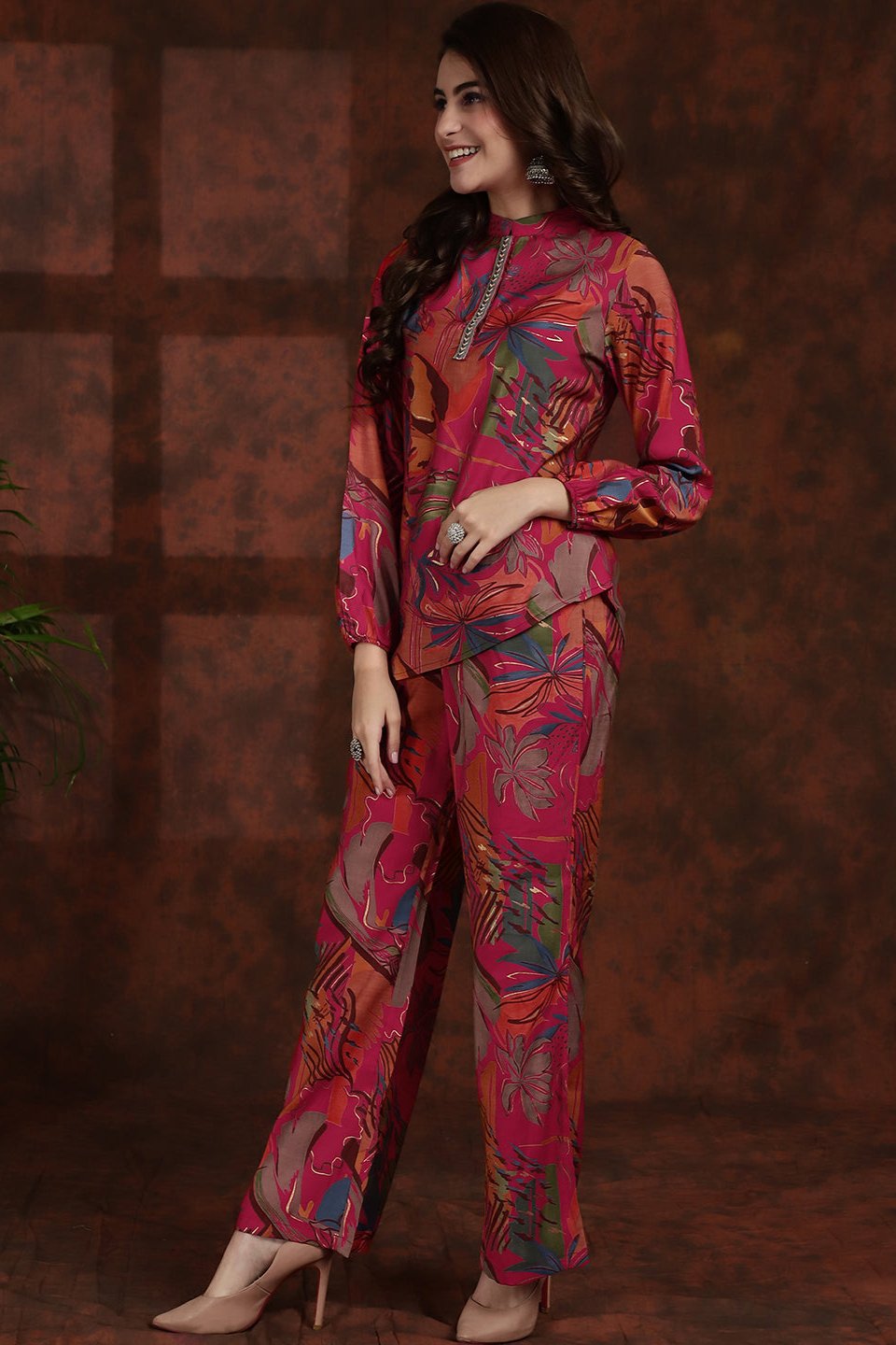 Lifestyle shot of Floral Tunic & Palazzo Co-Ord Set