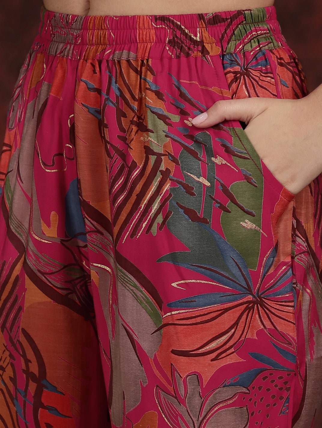 Close-up of Chanderi Silk fabric on Pink Co-Ord Set