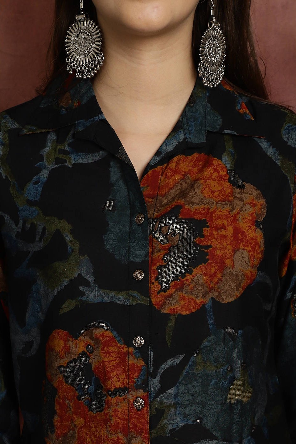 Navy Blue Printed Shirt with Trousers Co-Ord Set for Women | Claura