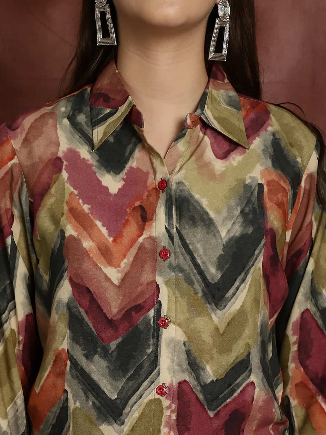 Green Abstract Printed Viscose Rayon Shirt with Trousers Co-Ord Set for Women | Claura