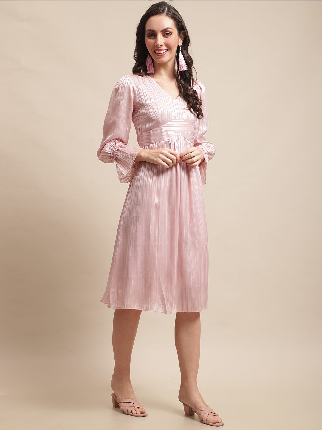 Pink Color Floral Printed Georgette Dress For Women Claura Designs Pvt. Ltd. Ethic dress Dresses, Floral, Georgette, Long Sleeves, Party wear, Pink, solid