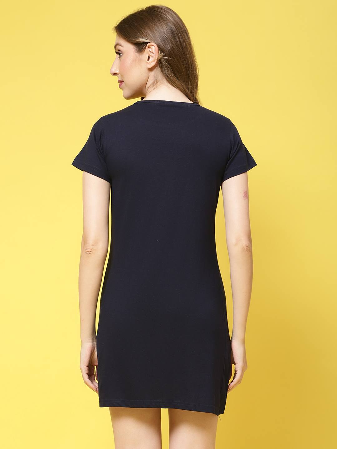 Navy Color Solid Printed Cotton Shortnighty For Women Claura Designs Pvt. Ltd. Lounge Wear Cotton, Navy Blue, Short Sleeves, shortnighty, Solid Printed