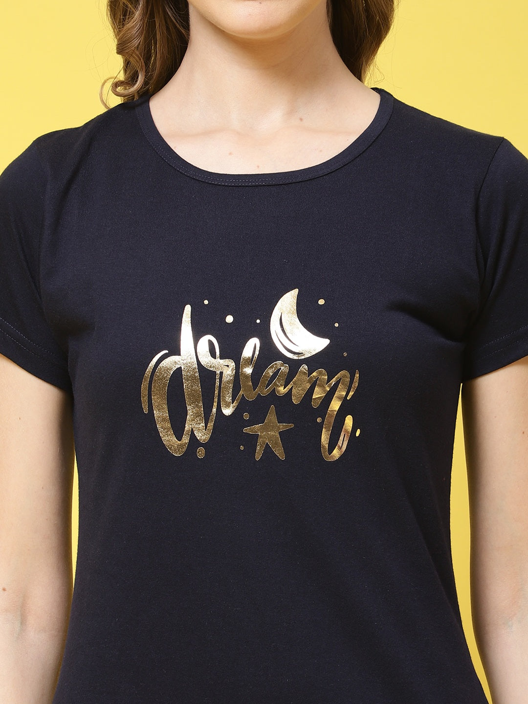 Navy Color Solid Printed Cotton Shortnighty For Women Claura Designs Pvt. Ltd. Lounge Wear Cotton, Navy Blue, Short Sleeves, shortnighty, Solid Printed