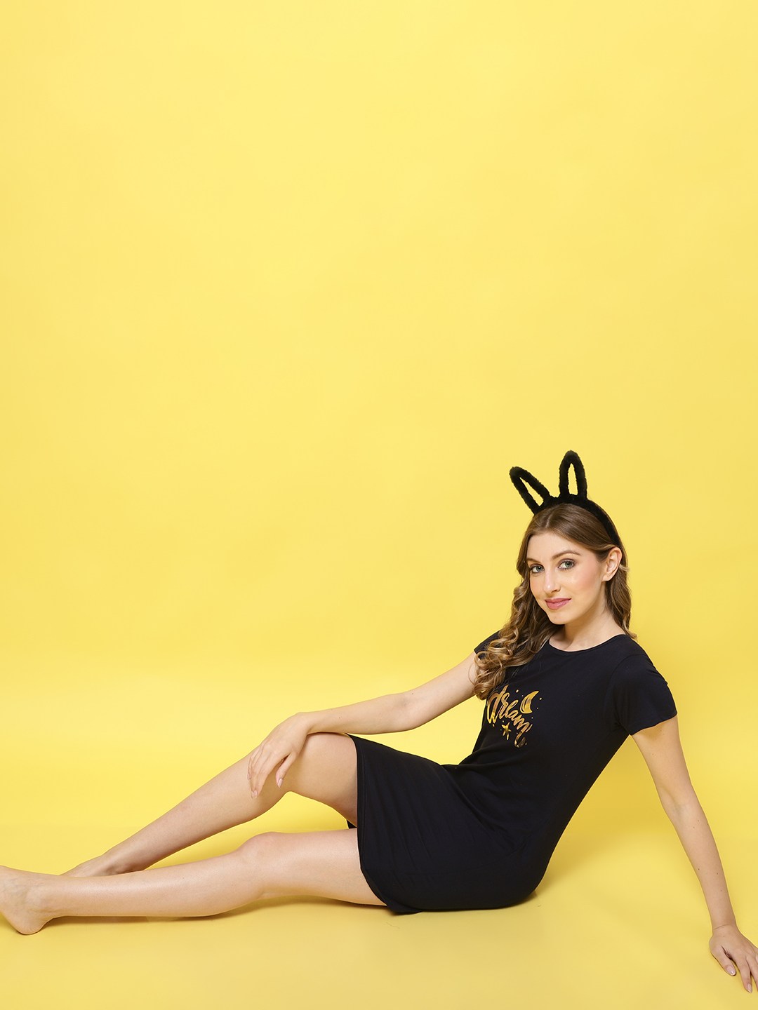 Navy Color Solid Printed Cotton Shortnighty For Women Claura Designs Pvt. Ltd. Lounge Wear Cotton, Navy Blue, Short Sleeves, shortnighty, Solid Printed