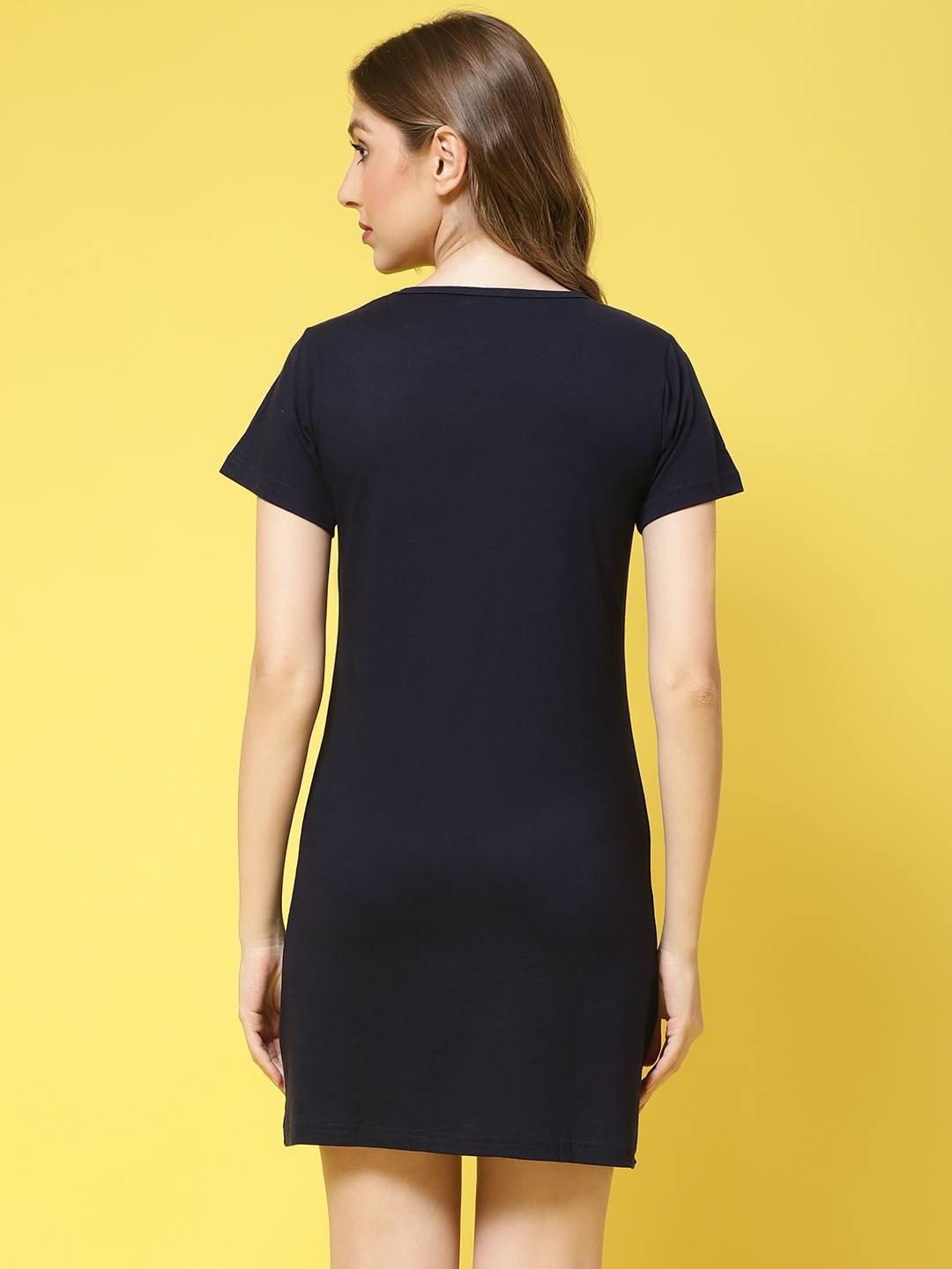 Navy Color Solid Printed Cotton Blend Shortnighty For Women Claura Designs Pvt. Ltd. Lounge Wear Cotton, Navy Blue, Shortnighty, Solid Printed