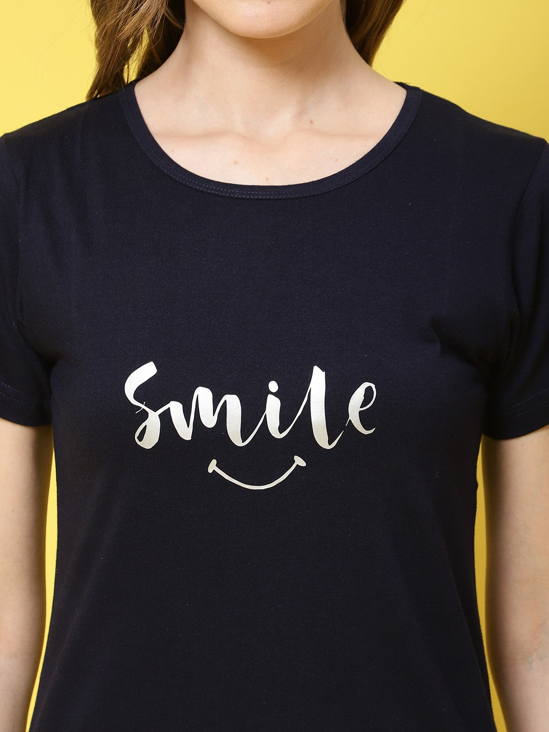 Navy Color Solid Printed Cotton Blend Shortnighty For Women Claura Designs Pvt. Ltd. Lounge Wear Cotton, Navy Blue, Shortnighty, Solid Printed