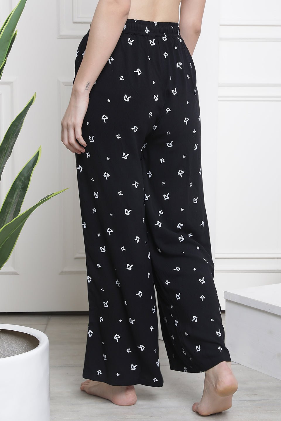 Black Abstract Printed Cotton Lounge Pants Claura Designs Pvt. Ltd. Lounge Pants Lounge Pant, Loungepant_size, Pajama, Plazzo, Rayon, Women
