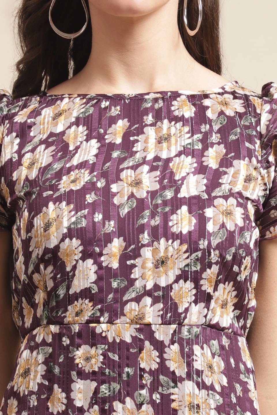 Purple Color Floral Printed Georgette Fit & Flare Dress Claura Designs Pvt. Ltd. Ethic dress Dress, Dresses, Floral, Georgette, Printed, Purple, Satin, Silk, Women