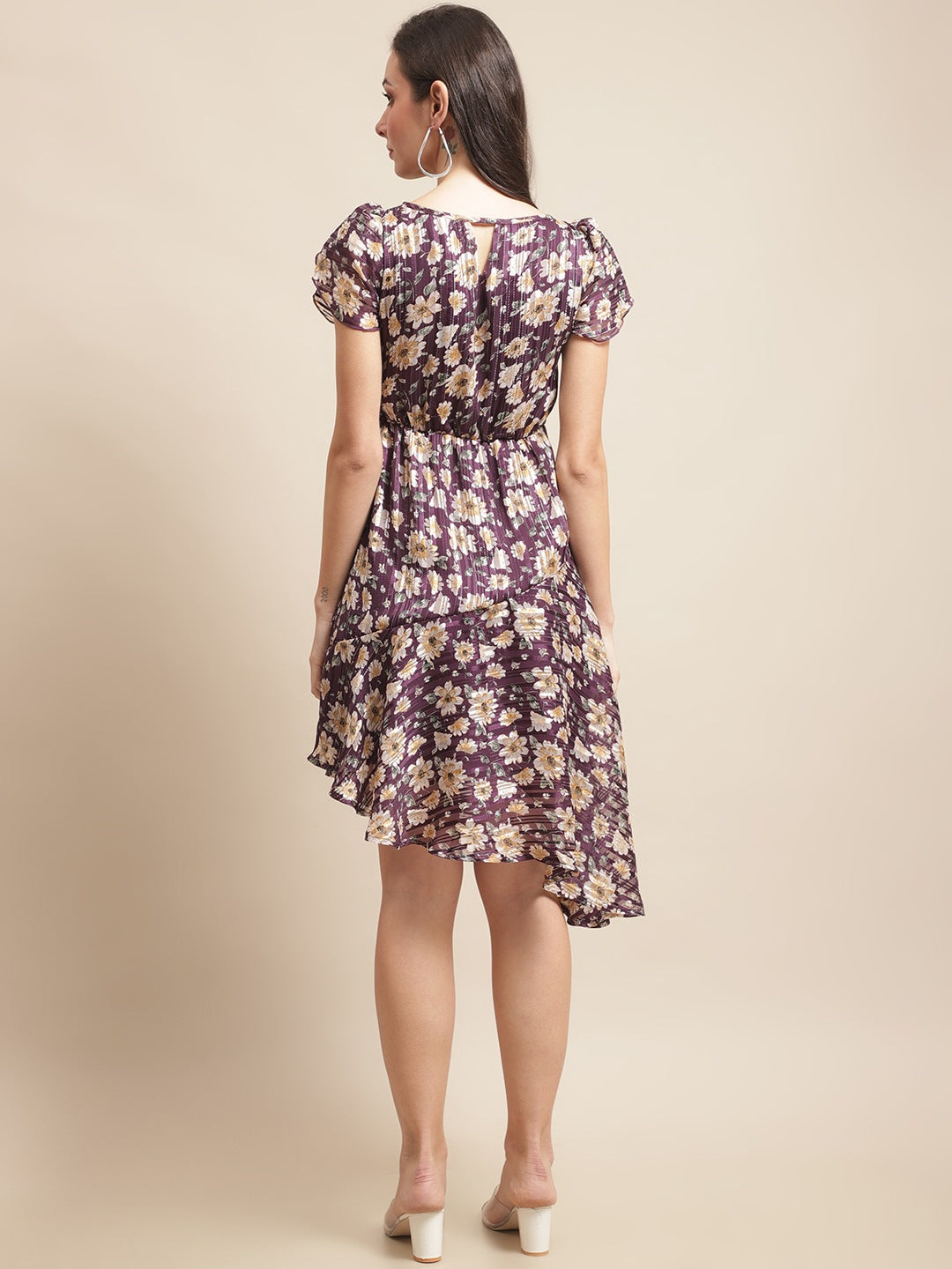 Purple Color Floral Printed Georgette Fit & Flare Dress Claura Designs Pvt. Ltd. Ethic dress Dress, Dresses, Floral, Georgette, Printed, Purple, Satin, Silk, Women