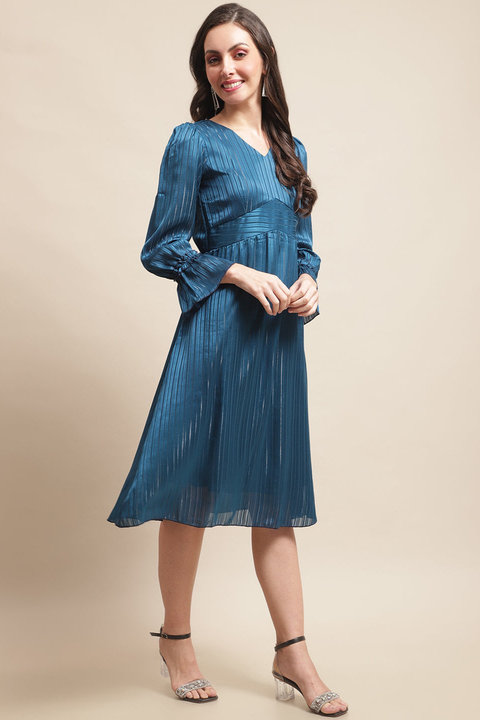 Blue Color Solid Printed Georgette Dress For Women Claura Designs Pvt. Ltd. Ethic dress Blue, Dresses, Ethnic, Georgette, Party wear, Western