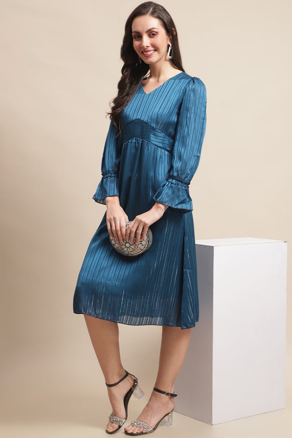 Blue Color Solid Printed Georgette Dress For Women Claura Designs Pvt. Ltd. Ethic dress Blue, Dresses, Ethnic, Georgette, Party wear, Western