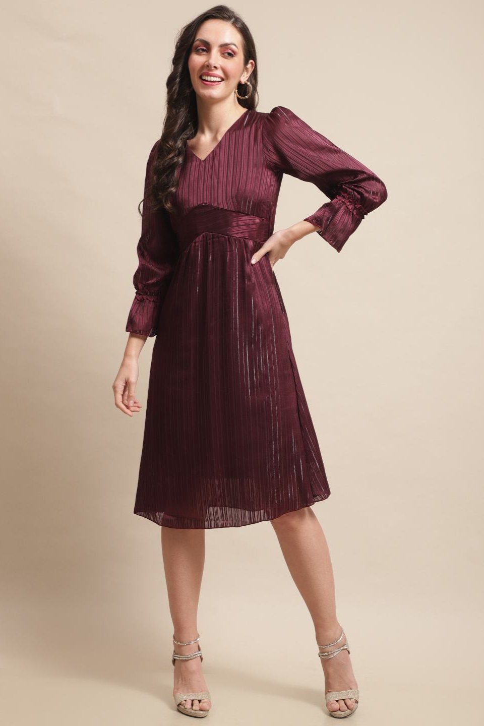 Close-up of georgette fabric on wine dresses for women