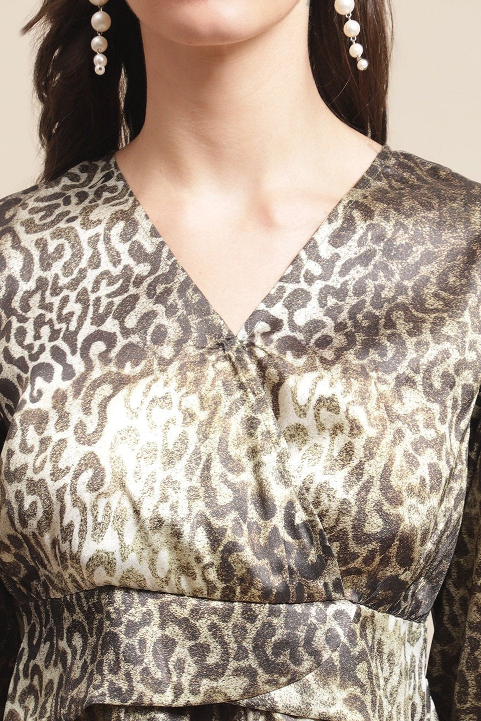 Green Animal Color Satin Dress For Women Claura Designs Pvt. Ltd. Ethic dress Abstract, animal printed, Dress, Dresses, Green, Party wear, Printed, Satin, Silk, Western, Women