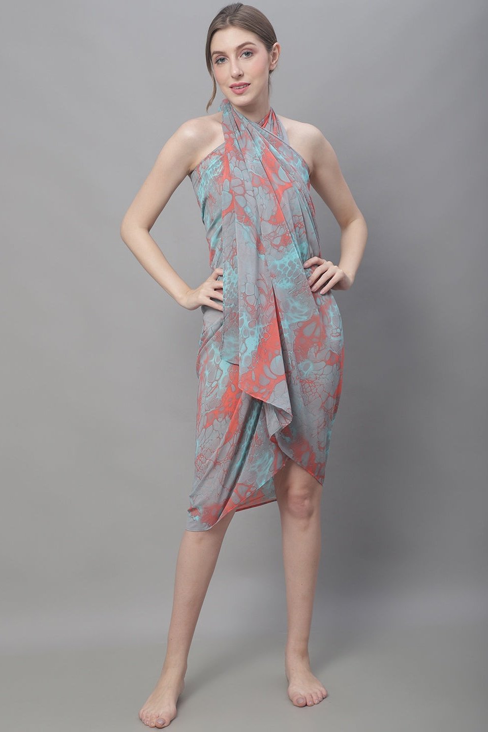 Woman wearing Peach Solid Beach Dress for Women