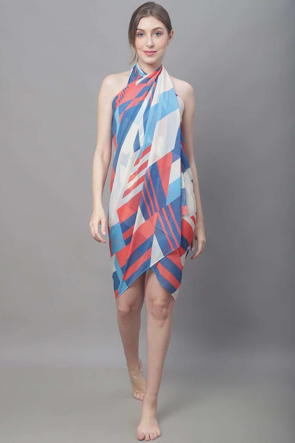 Woman wearing Blue Solid Beach Dress for Women