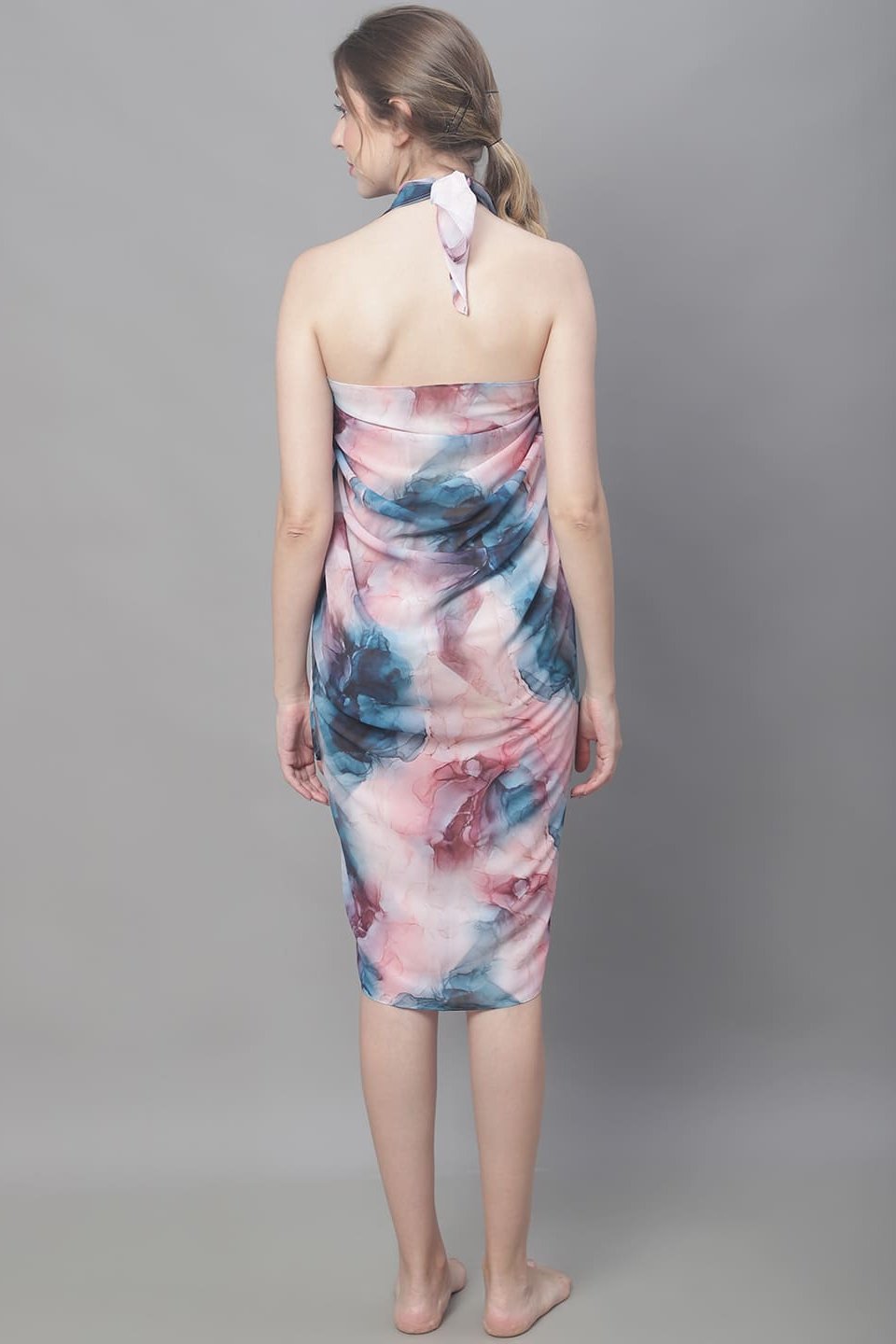 Close-up of georgette fabric on multi-color beach dress